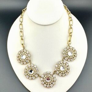 J Crew Rhinestone Crystal Round Flower Floral Statement Necklace 16 - 18"